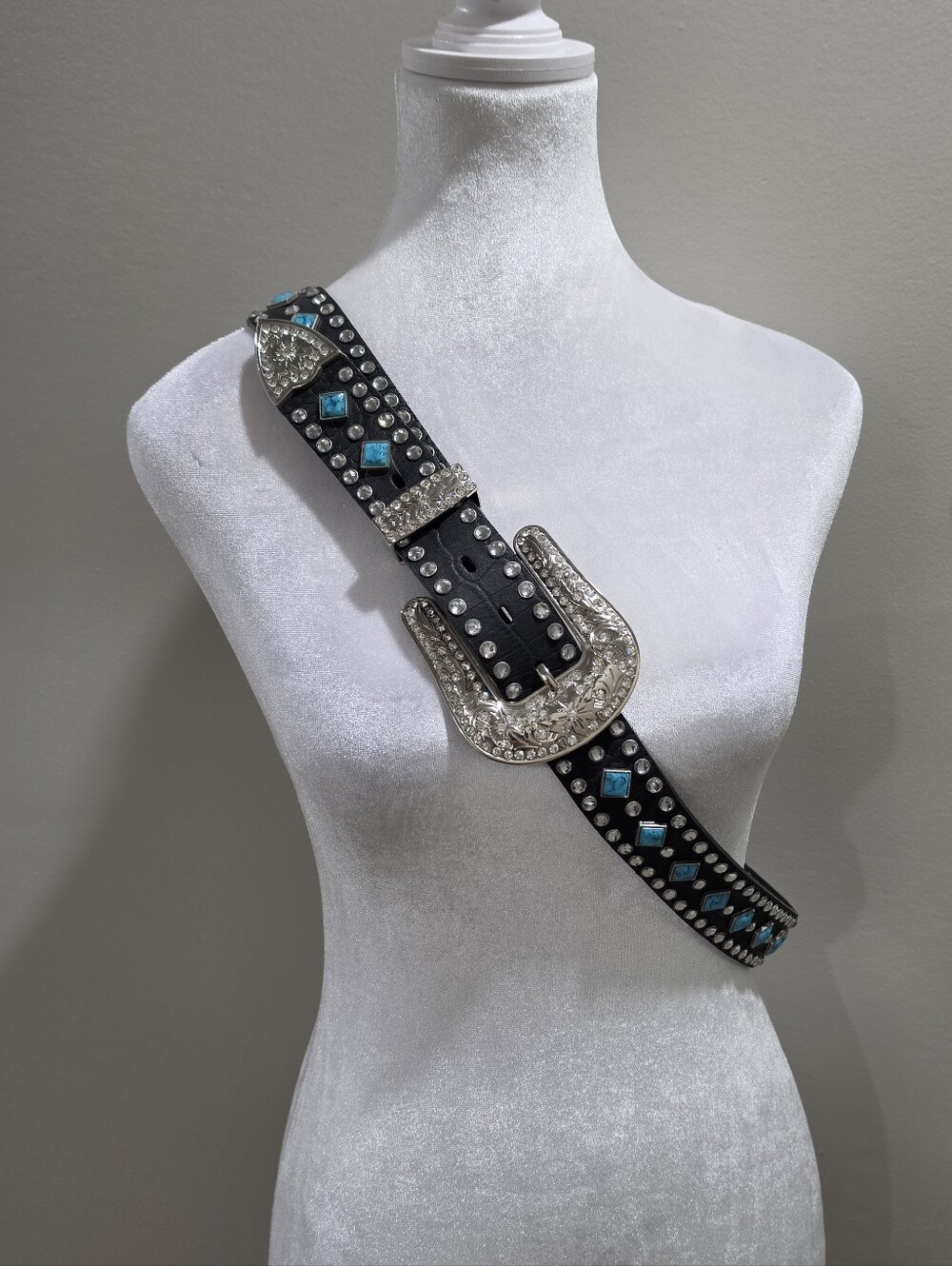 Nocona Genuine Leathet Belt With Turquoise Inlay And Rhinestone Accents